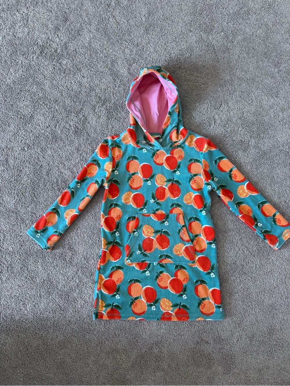 Boden Pink Hooded Tunic with Teal Trim and Multicolor Print